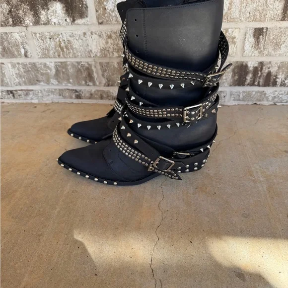 Jeffrey Campbell Free People Sz 12 Black Studded Draco Stud Boots New - Picture 13 of 15